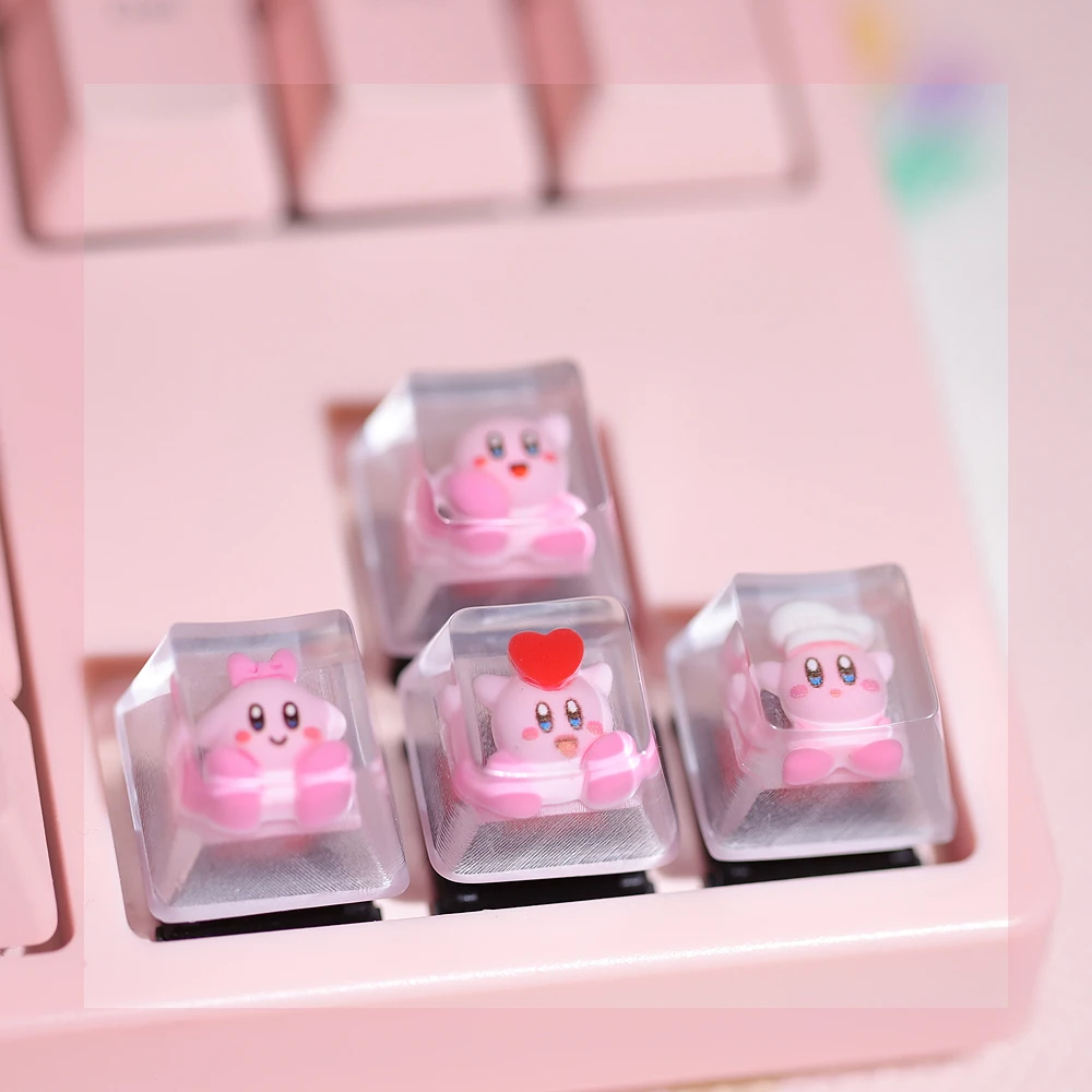 4pcs/set Lovely pink keycaps kawaii Personality Keycaps for Mechanical Keyboard Translucent Keycap Girl Gift Cartoon Key Caps