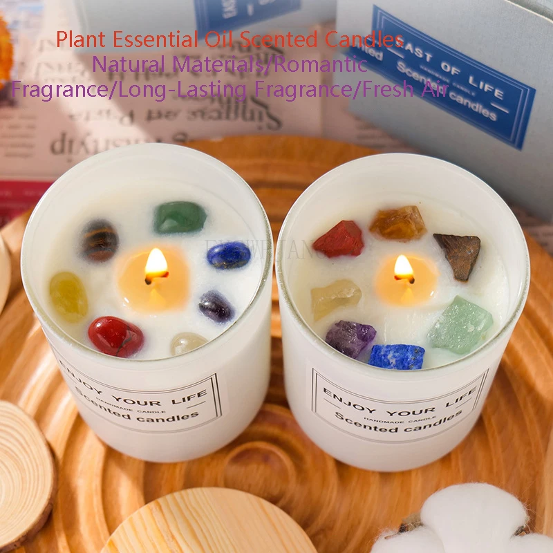 

Natural Crystal Raw Stone Aromatherapy Candle Soy Wax Long-Lasting Fragrance Fresh Air Plant Essential Oil Aromatherapy Candle