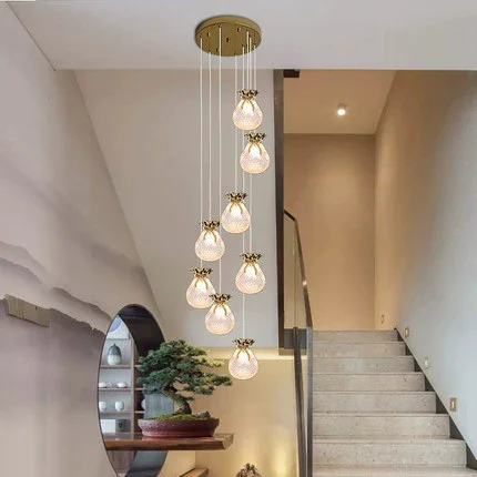

Stair Lucky Bag Pendant Lamp Chandeliers Villa Rotation Modern Duplex Building Hollow Floor Light Luxury Living Room Lighting