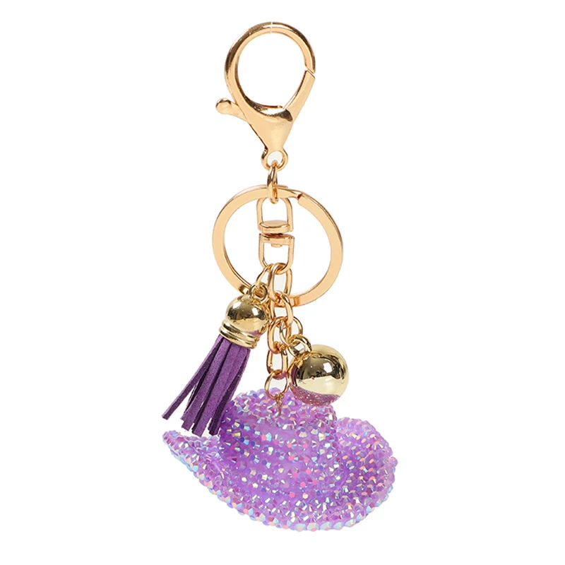 Luxury Bling Rhinestone Cowboy Hat Shape Keychains Top Hat Keyring With Tassel For Purse Charms Backpack Accessories