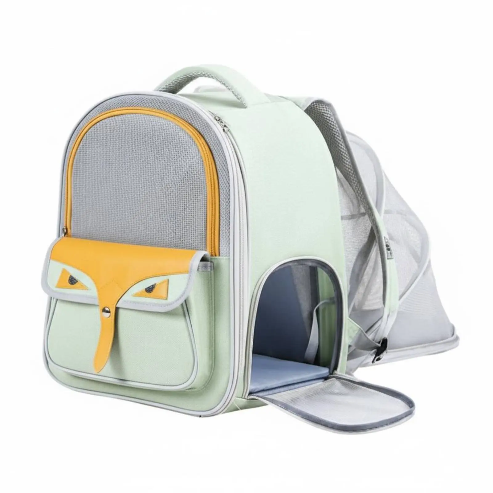 

Expandable Cat Carrier Pack Large Capacity Expandable Mesh Rucksack Built-in Safety Leash Multiple Unzip Ings for Travelers