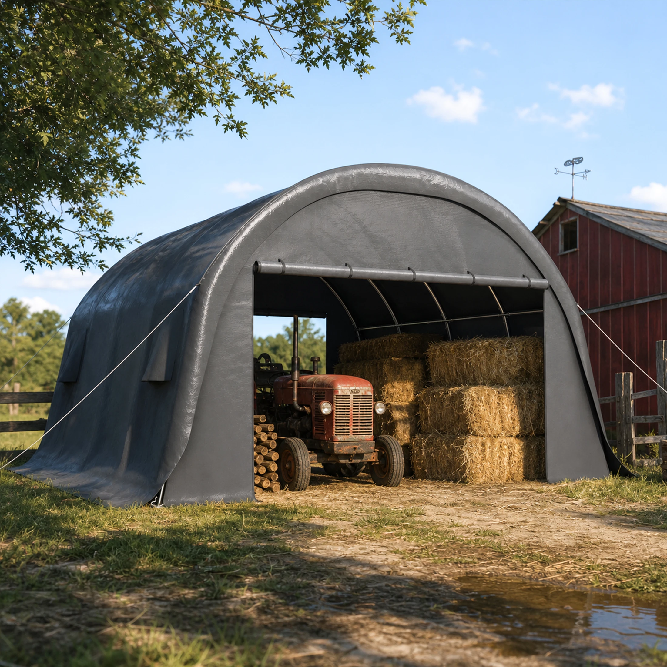 20*20FT Heavy Duty 2 Car Carport Portable Garage Storage Shelter 4 Ventilation Windows 200G Waterproof PE Fabric Reinforced Galvanized Frame