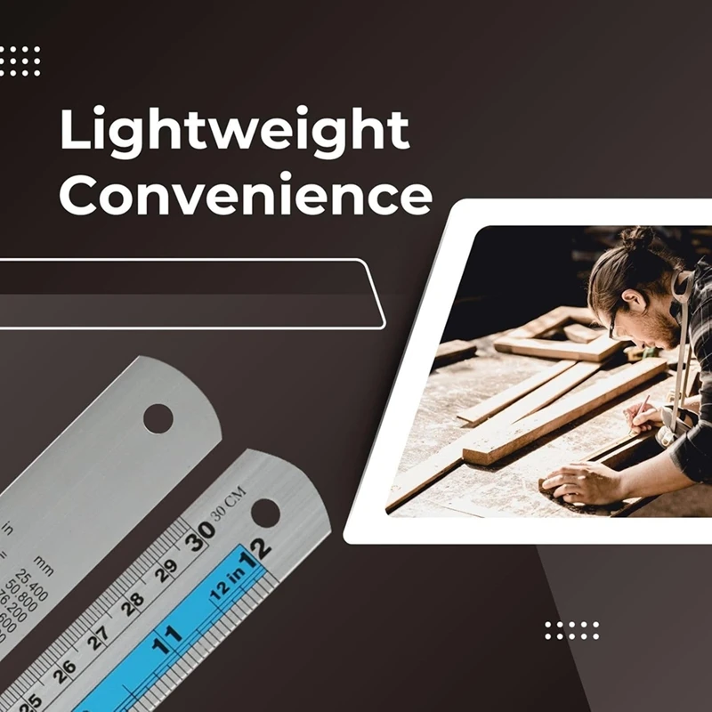 مجموعة مسطرة معدنية مقاس 12+6 بوصة - مسطرة ذات حافة مستقيمة تتمتع على قياسات إمبراطورية ومترية، مثالية لمشاريع DIY، Blue-ABAM #5