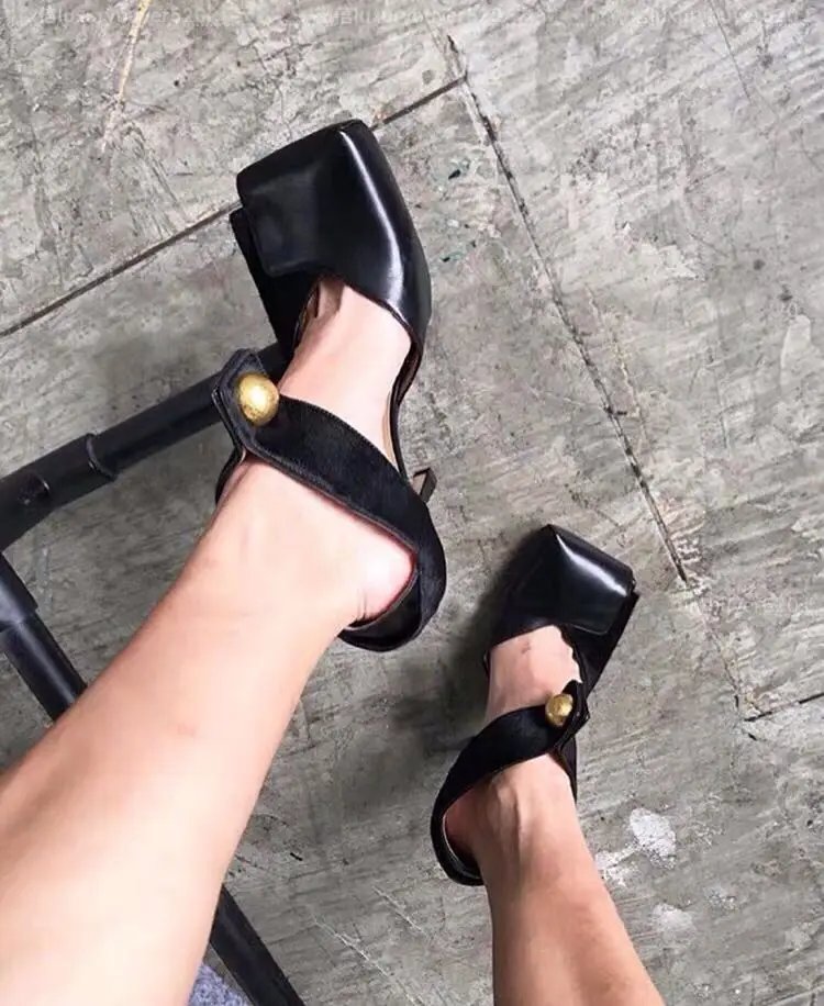 

2026 New Fashion Women Pumps Cut Hollow Out Mary Jane Sandals Horsehair Horsefur Patchwork Square Toe Stilettos Shoes Spring