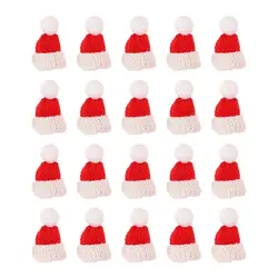 20pcs Christmas Lollipop Hat Santa Knitted Hat Christmas Wine Bottle Hat Santa Hats Silverware Holders