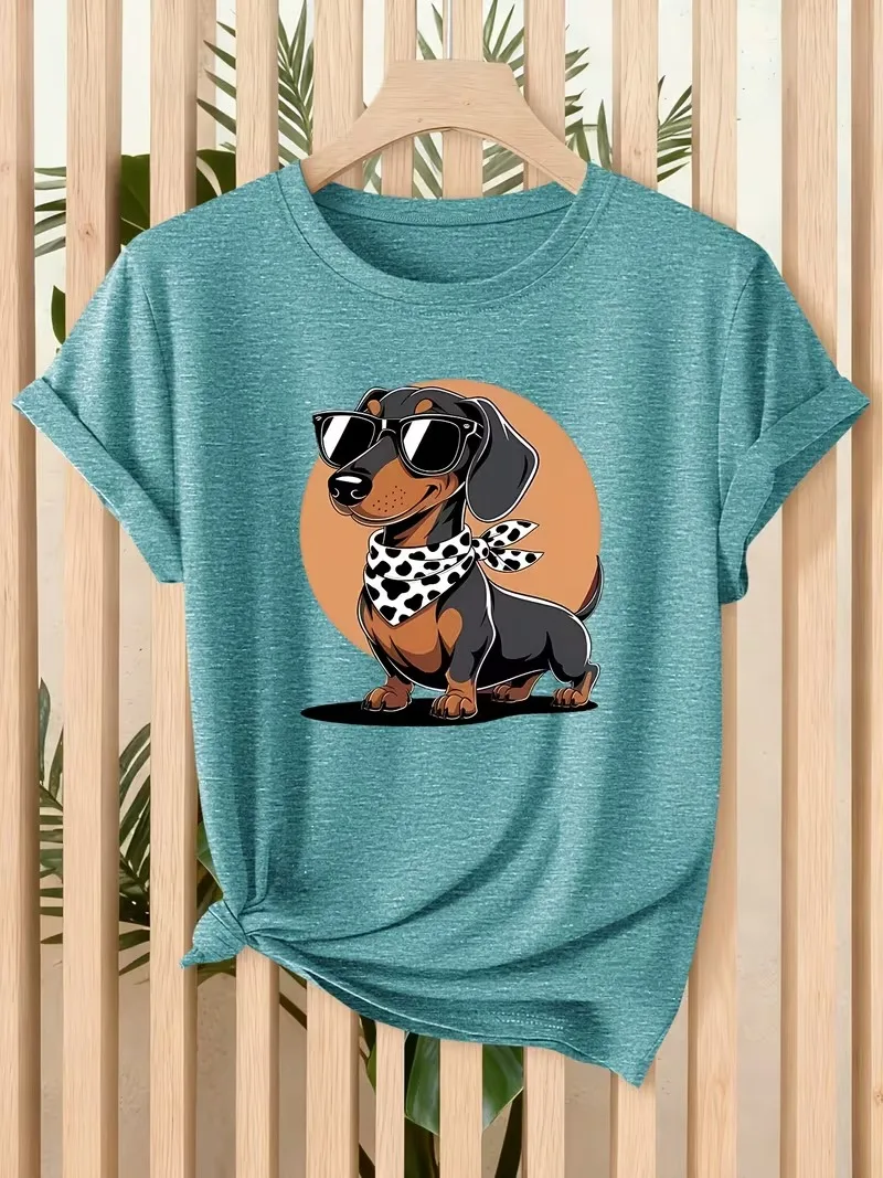 Cool Handsome Dachshund 3D Print Women's t-shirt summer trendy cute pet style short sleeved casual social loose women's clothing