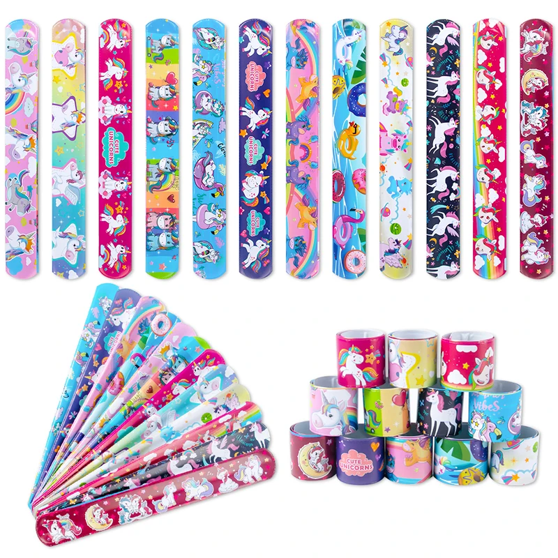 10pcs Happy Birthday Slap Bracelets Birthday Party Slap Bracelet Party Favors for Kids Mermaid Dinosaur and Unicorn Theme Party