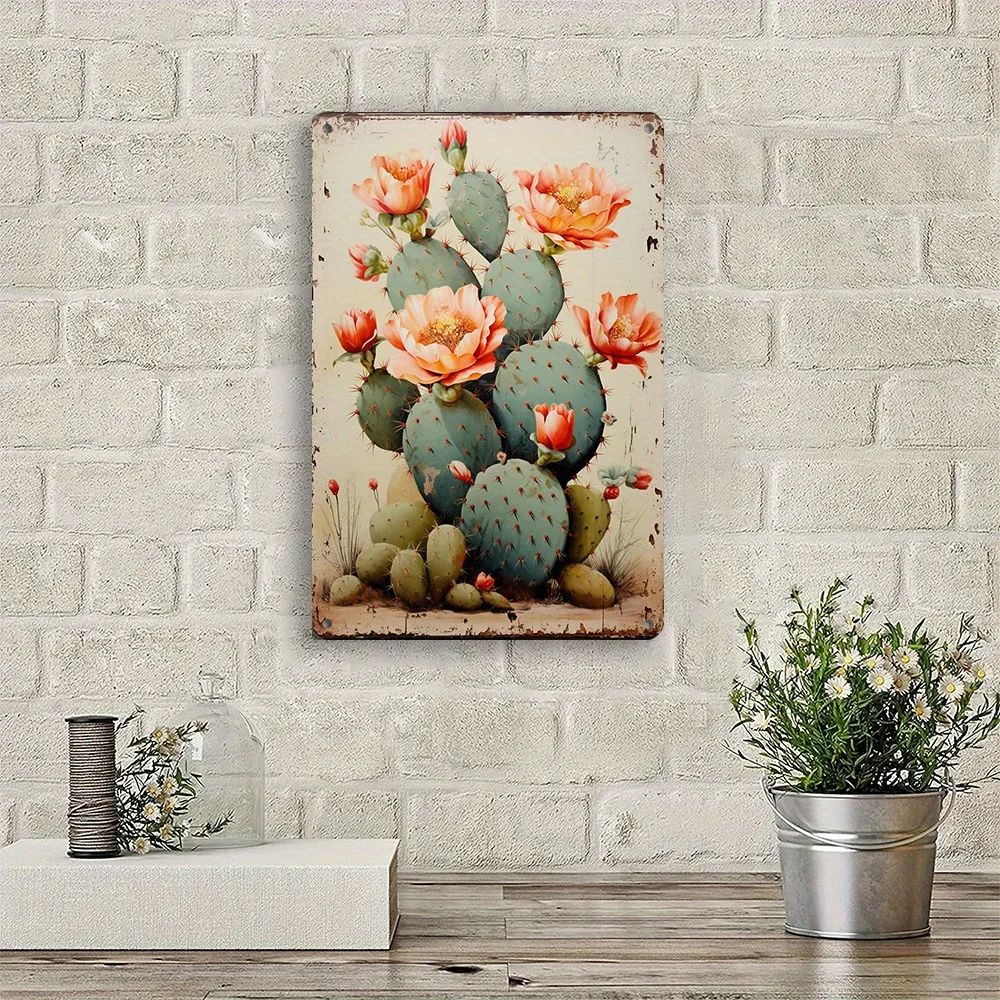 Vintage Cactus และดอกไม้ออกแบบโลหะ Wall Art ทนทานป้ายดีบุกเหล็กติดตั้งง่ายเหมาะสําหรับ Home หรือ Office Decor ของขวัญที่ไม่ซ้ํากัน