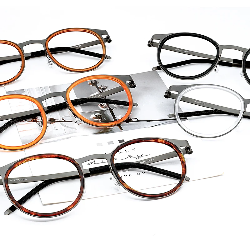 2024 Designer Pure Titanium Screwless Eye Glasses Frames Vintage Round Business Frame Ring Separation Eyeglasses for Men