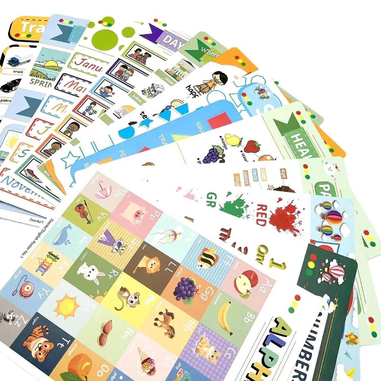 Posters educacionais parede para Kindergarten, Gráficos Aprendizagem, 12 PCs