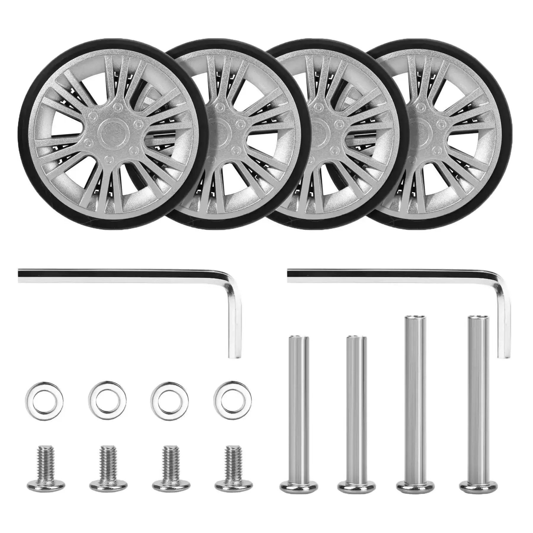 

GUGULUZA 4 шт., серебряные сменные колеса для багажа с винтом, колеса для дорожного чемодана, диаметр 55 мм, запасные части для колесиков тележки