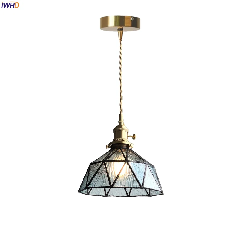

IWHD Japan Vintage LED Pendant Lights Bedroom Living Room Home Decoration Splicing Glass Copper Hanging Lamp Lighting Luminaire
