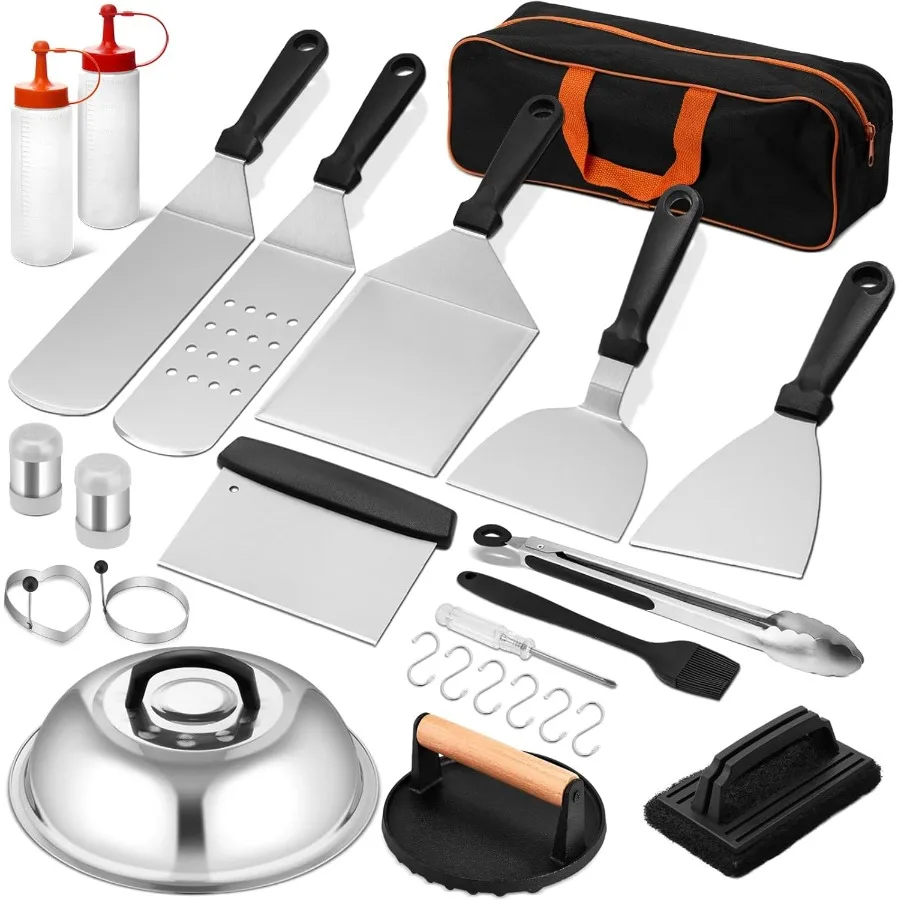 

25Pcs Griddle Accessories Kit Leonyo Flat Top Grill Accessories for Outdoor Professional BBQ Griddle Tools Smash Burger Press K