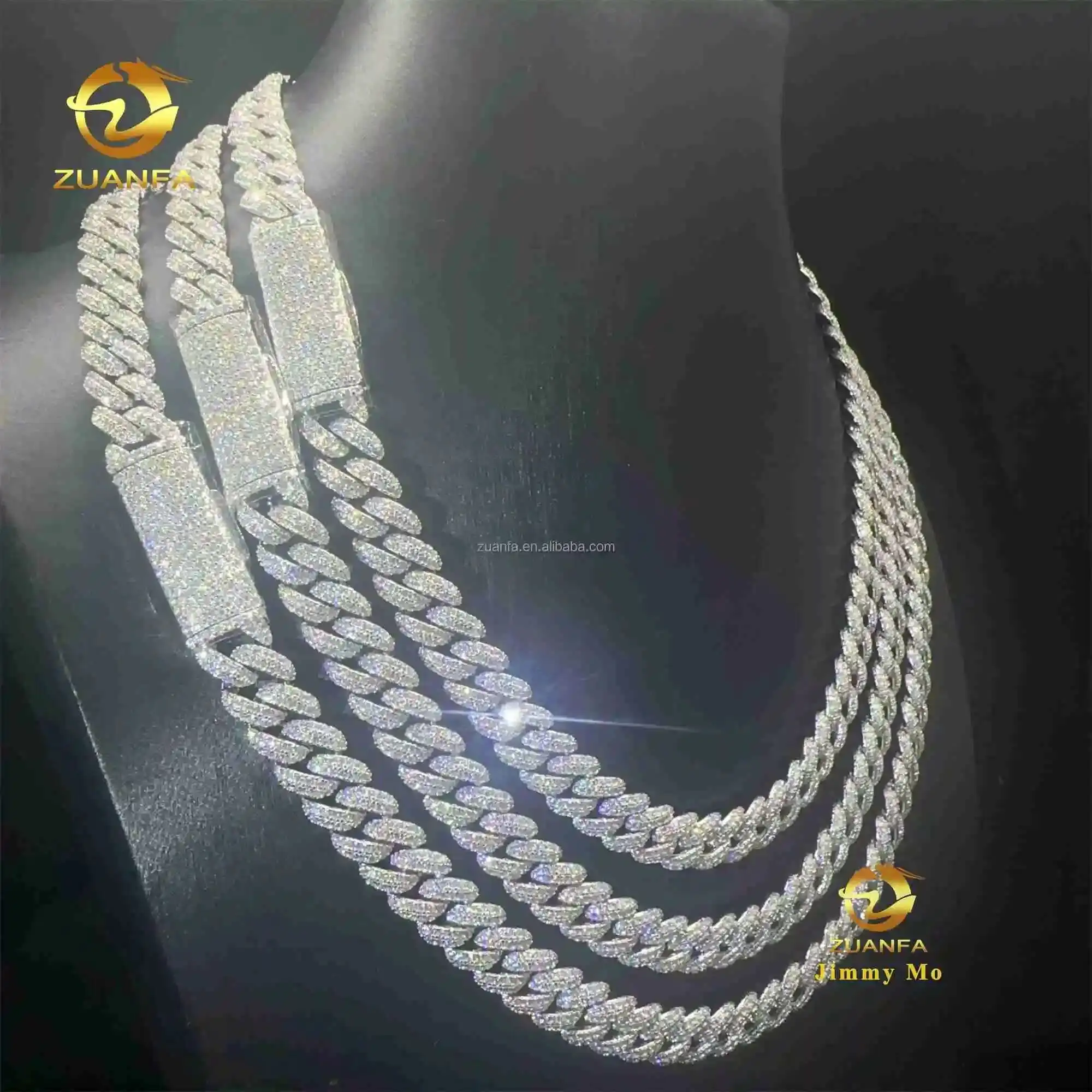 

Best Selling Pass Diamond Tester 10mm Two Rows 925 Sterling Silver Iced Out Hip Hop FL Moissanite Diamond Cuban Link Chain Men