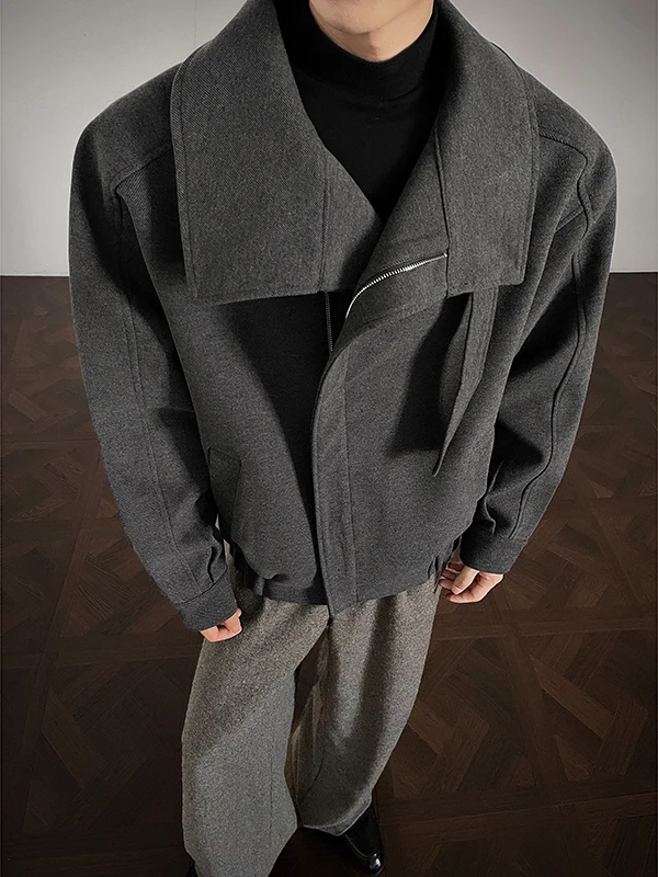 

TANGZ STUDIO American Sle ort Thiened Woolen Coat Loose Fit Stand Collar Men's Faion Brand Winter Outerwear