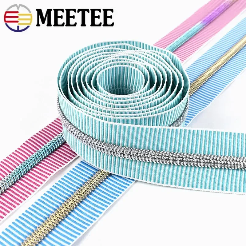 1/2/3/4M 5# Stripe Zippers for Sewing Bag Shoes Nylon Zipper Tapes Pencilcase Plastic Zips By Meter DIY Garment Accessories