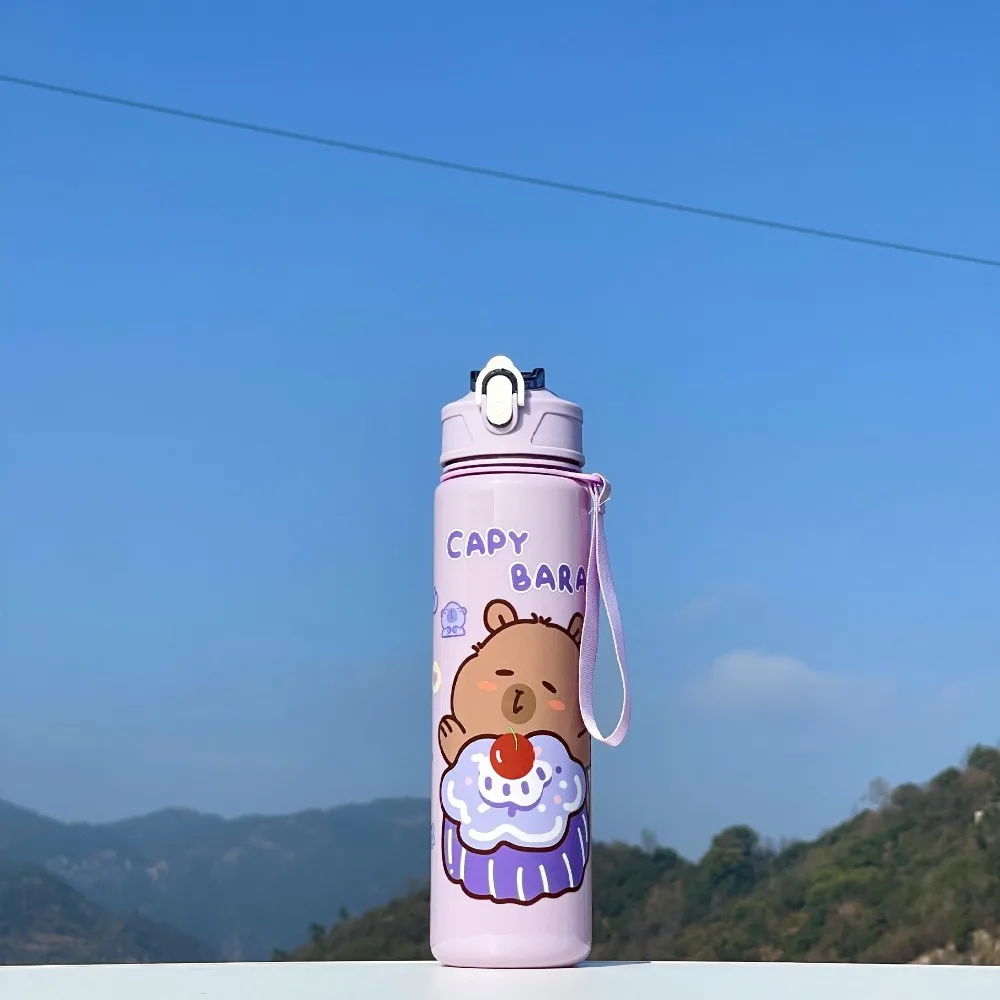 

800ml Capybara Water Bottles Cute Large Capacity Transparent Plastic Cup with Lid Straw Cartoon Capybara Drinking Bottle