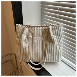 Corduroy Shoulder Bags for Women's 2024 New Fashion Korean Large Female Handbags Cotton Cloth Shopper Bags Ladies Tote Shopper