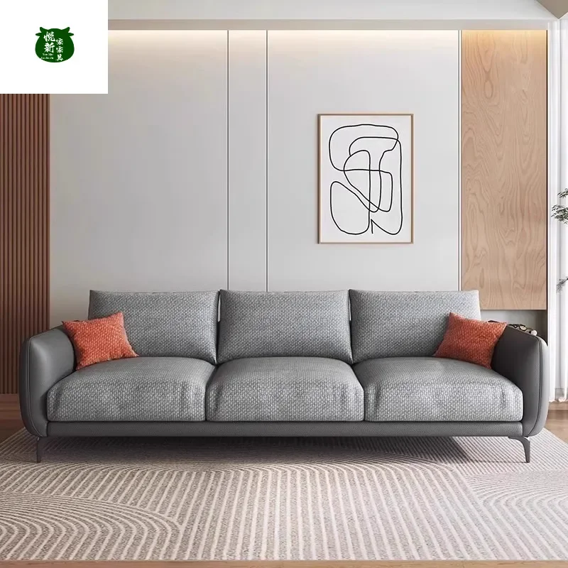 Italian Minimalist Straight Row Fabric Sofa Solid Wood Frame Cotton Linen Upholstery Modern Simple Living Room Furniture for
