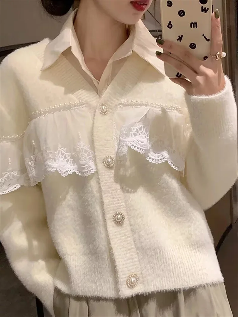 

Кардиган, новый модный белый кружевной свитер, женский дизайн, непринужденный уникальный шикарный топ, весенне-осенний кардиган, пальто