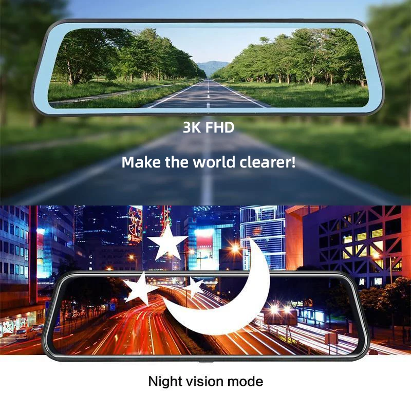 E-ACE 3K + 2.5K DVR مرآة ل 10 "Dash Cam مسجل اختياري كاميرا خلفية للرؤية الليلية Hisllicon رقاقة GPS WIFI 24H شاشة ركن السيارة
