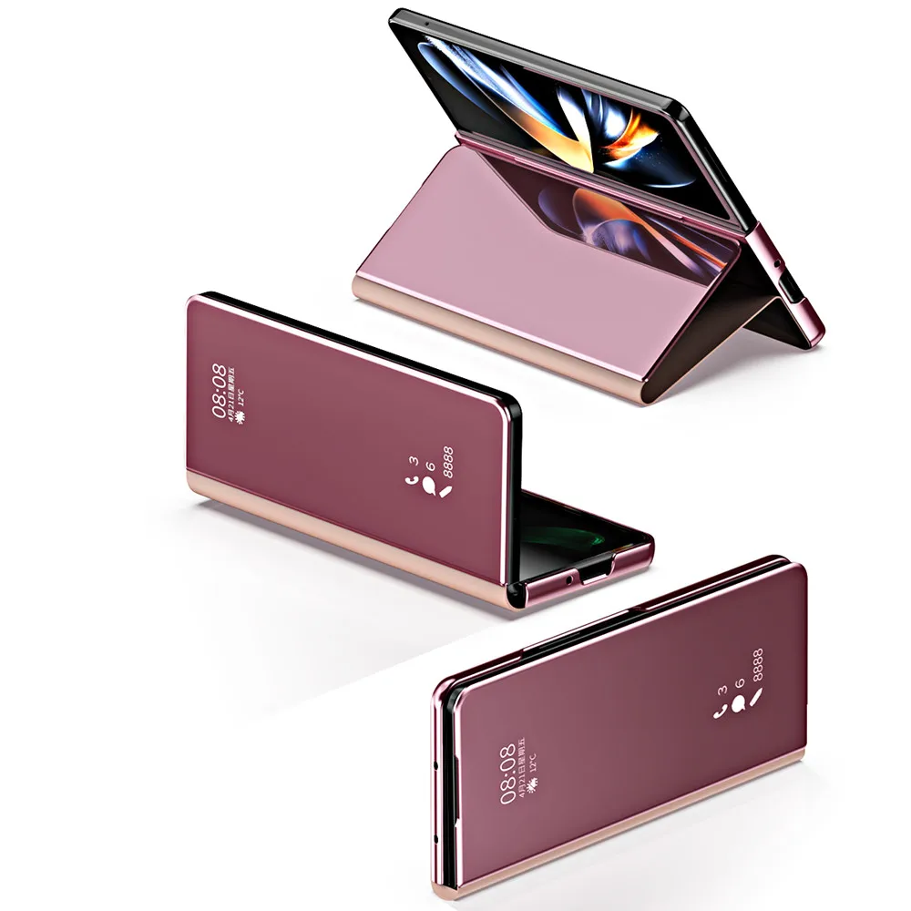 Smart Window Case for Samsung Galaxy Z Fold 4 5G Plating Mirror Leather Cover For Samsung Galaxy Z Fold 3 W22 Flip-Free Answer