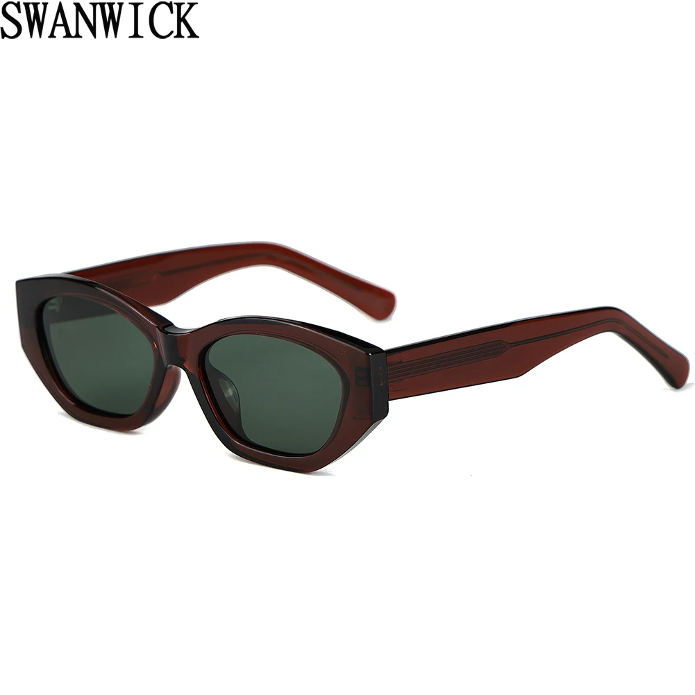 Swanwick cat eye sunglasses for women TR90 UV400 fashion sun glasses for men green brown black acetate ladies gift items 2024