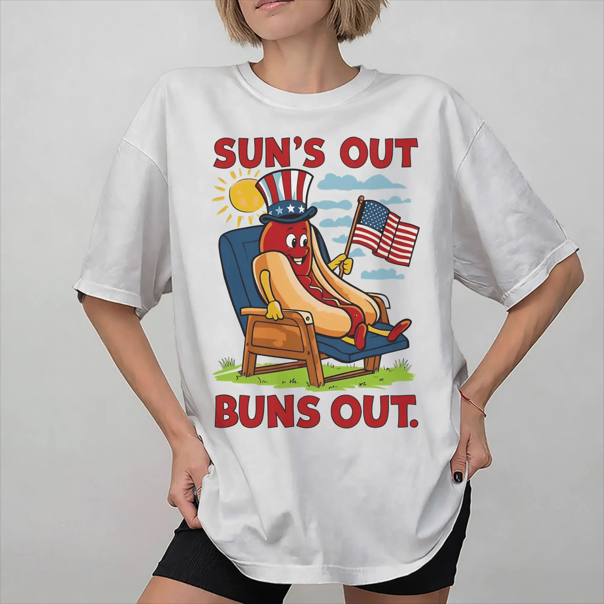 Suns Out Buns Out Funny Hot Dog Food Lover Tee Shirt for Men Women New Arrival T Shirts  Cotton Clothing
