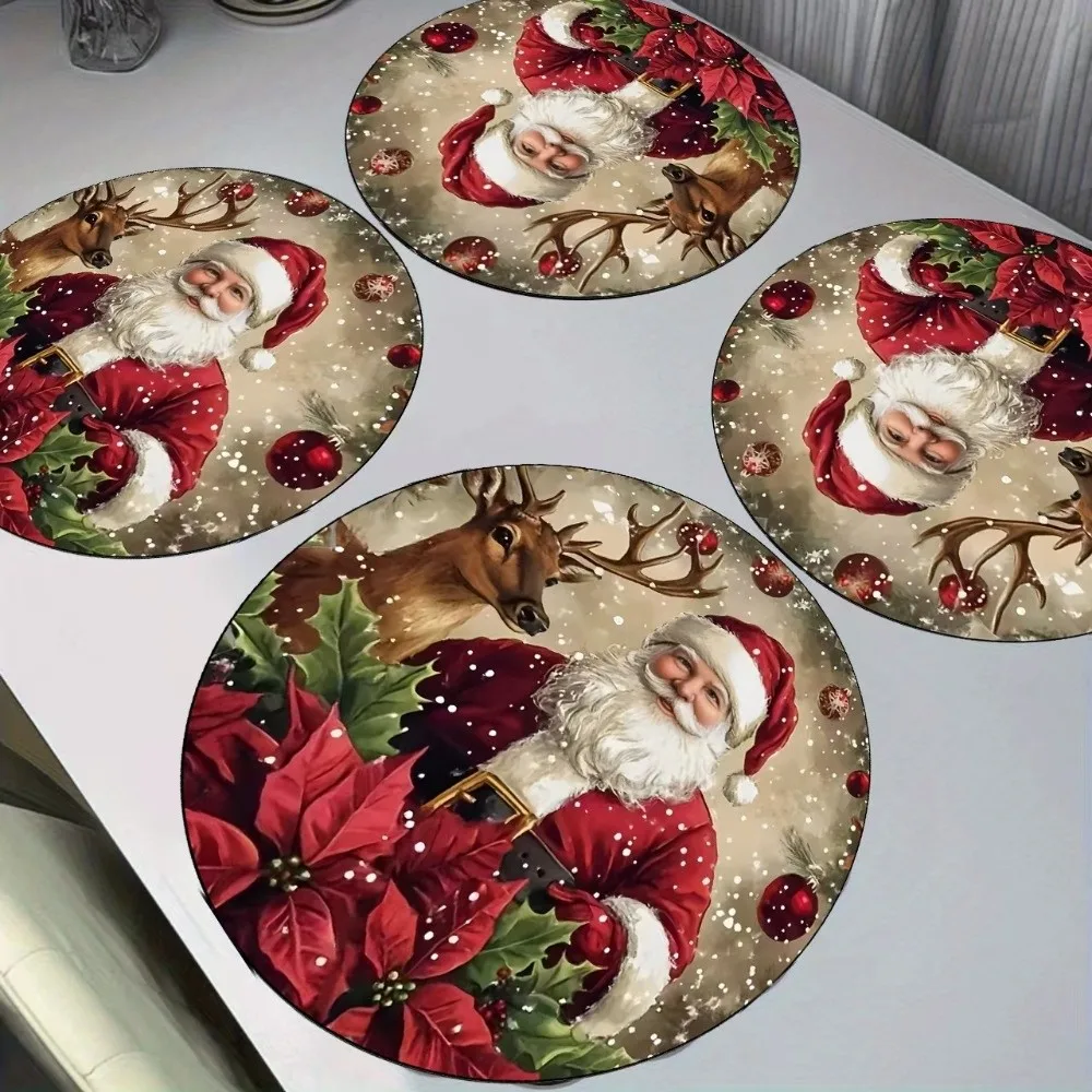 Creative Round Christmas Placemat Santa Claus snowflakes 38cm Table Mats Absorbent Heat Resistant Christmas Decor Tablecloth