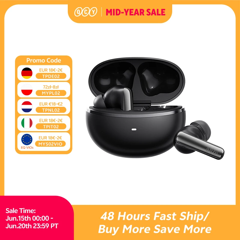 Ship From ES/PL/BR QCY HT18 Wireless Earphones Bluetooth 6.0 MeloBuds N70 Adaptive Hybrid ANC 6 Mics LDAC Hi-Res Audio Earbuds