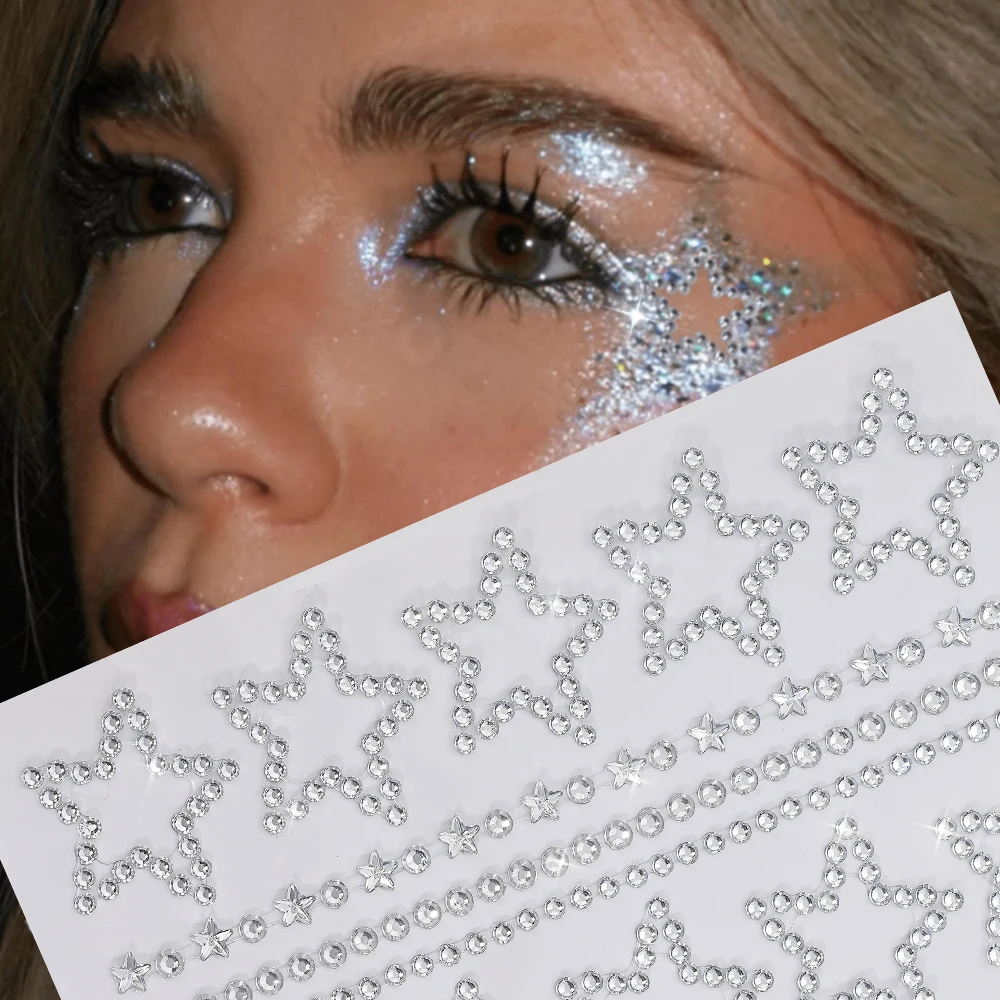 

1 Sheet 3D Clear Star Face Eye Gem Self Adhesive Pentagram Eyeshadow Sticker Rhinestones Face Diamond Tattoo Makeup Decoration