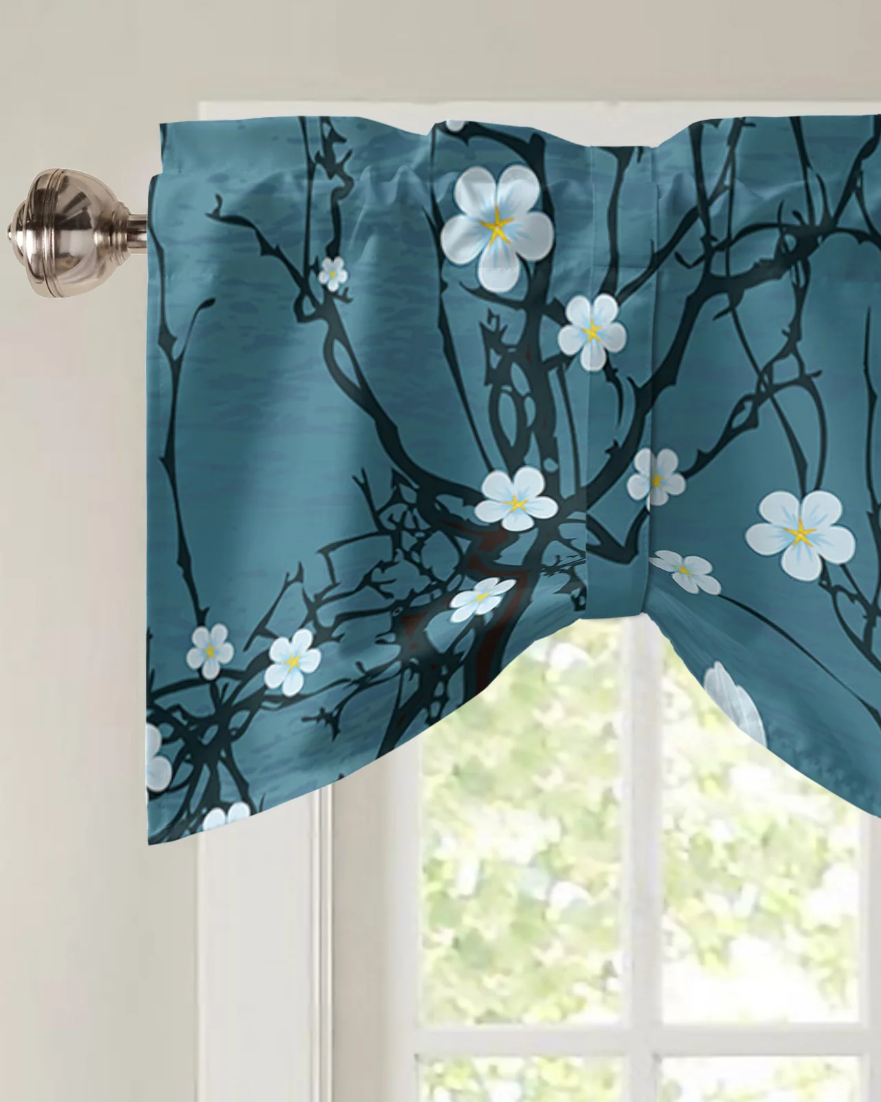 Sakura Flower Abstract Water Wave Window Curtain Bedroom Roman Curtain Adjustable Tie Up Curtain for Small Window Rod Pocket