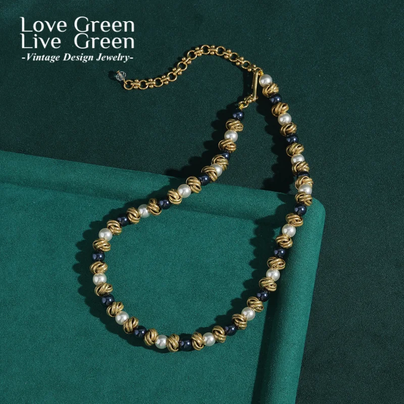 

Винтажное колье-чокер золотого цвета с жемчугом для женщин, черный агат, тканый шар, подвески, антикварные роскошные дизайнерские ювелирные изделия, готика 2025