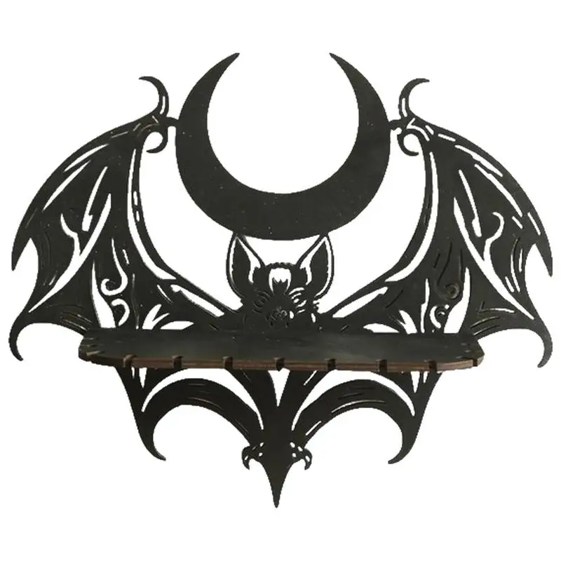 

Bat Crystal Wooden Frame Black Witchy Room Decor Wall Mounted Shelves Bat Shelf Gothic Wall Decor Halloween Gothic Shelf For