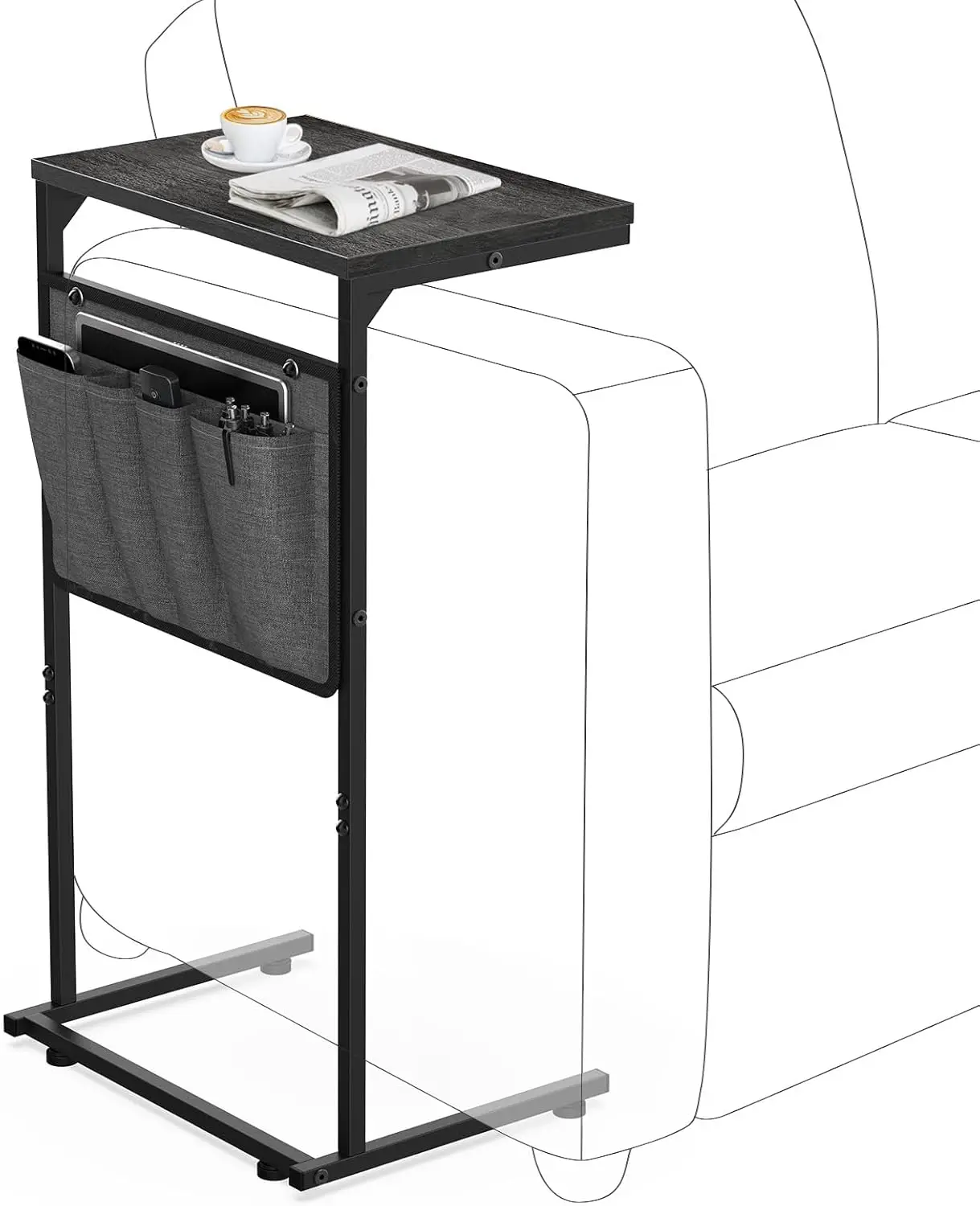 

C Shaped End Table, Small Side Table for Couch and Recliner, Slide Under Sofa Tray Desk with Storage Bag for Living Room and