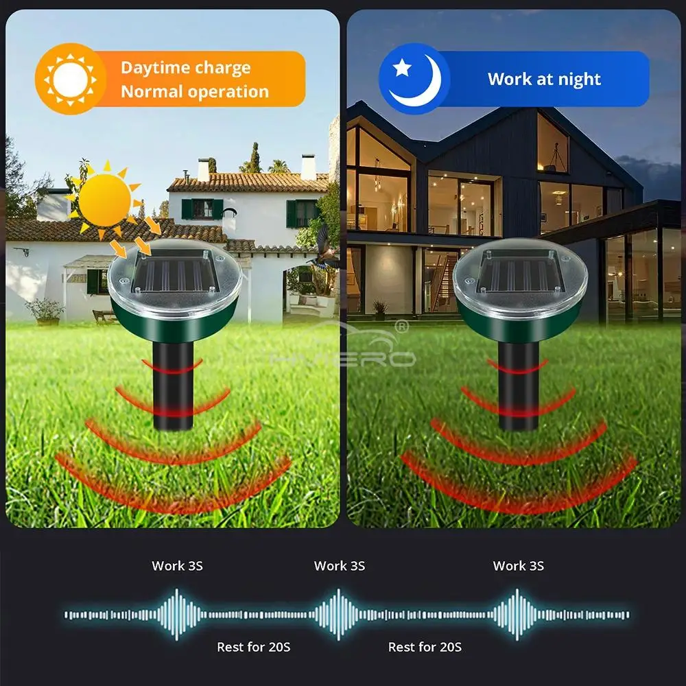 1/2/4/8 Solar Powered Ultrasonic Sonic  Mole Pest Rodent Repeller Repellent Yard Outdoor Lamp Backyard Farmland Mouse Repeller