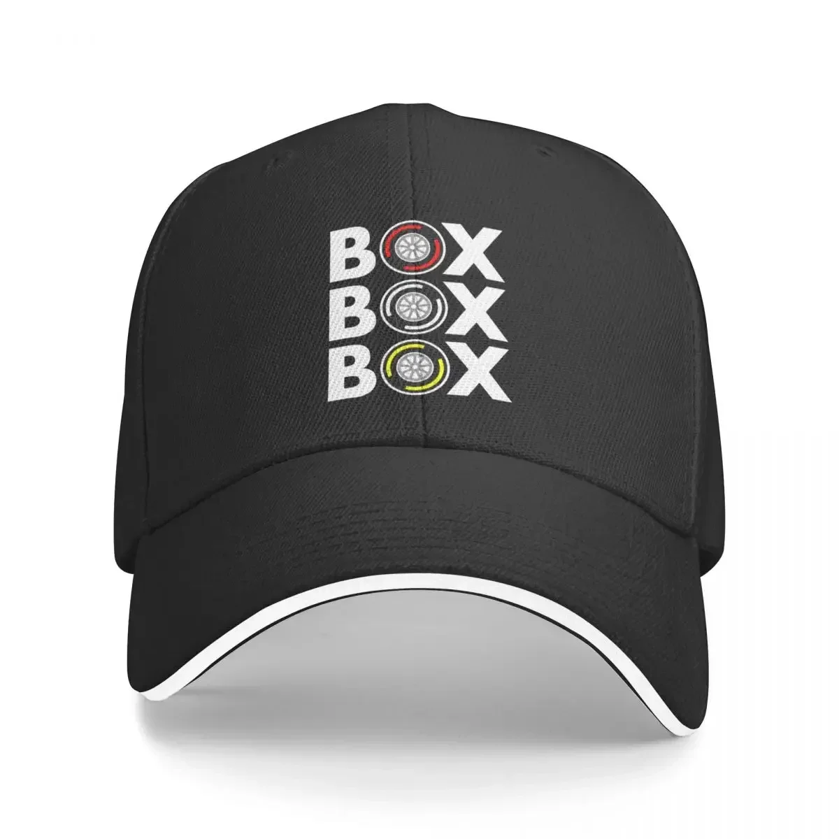 Box Box Box F1 Tyre Compound White Text Design Baseball Cap Golf Wear Trucker Cap black Big Size Hat Women Men's