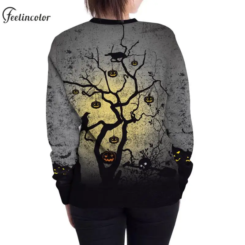 Jack-O-Lantern Tree Halloween Hoodies for Men Holiday Party Sweatshirts Loose Casual Fashion Pullover Man Women Clothing