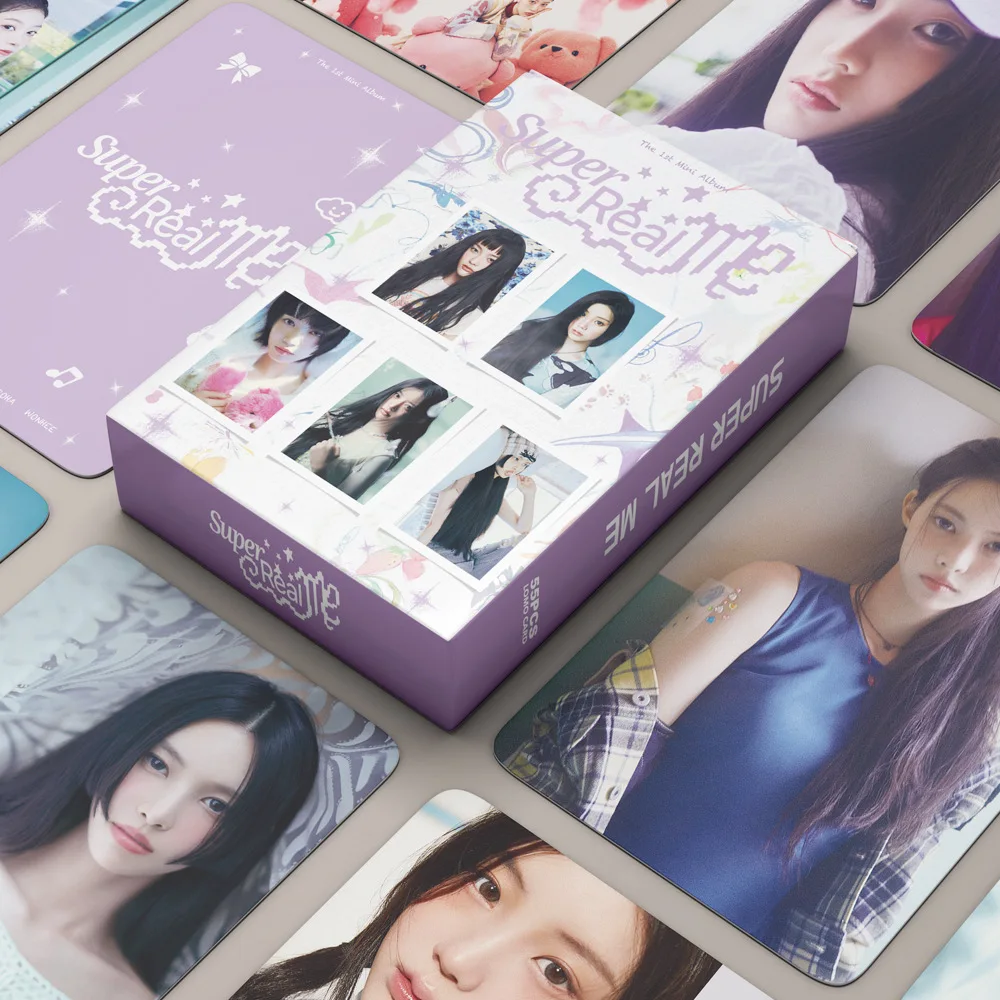 55Pcs/Set ILLIT Lomo Cards Photocards New Album SUPER REAL ME HD Print Card YUNAH  MINJU MOKA IROHA WONHEE Fans Gifts