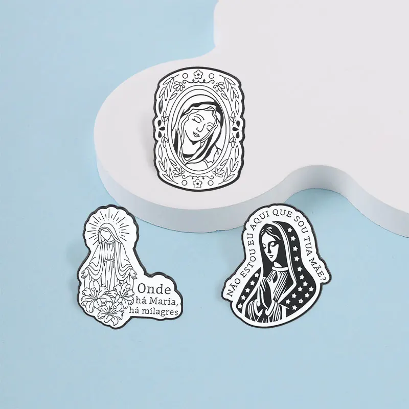 Nossa Senhora, die Jungfrau Maria, portugiesischer Slogan, Emaille-Abzeichen, religiöse Porträts, Anstecknadeln, Glaubens- und Anbetungs-Broschen, Reversnadel-Set, Geschenk – Detail 6