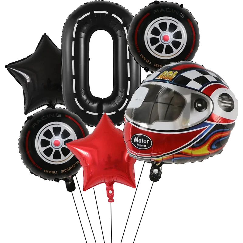 6PCS Motor Helmet Balloon Wheel Tire Racing Balloons Birthday Decor Boys Race car Dirt Bike Motorcross Hot Wheel Party Supplies