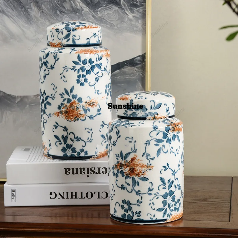Blue and white porcelain antique vase with a high-end feel, new Chinese style living room large flower arrangement decoration, s