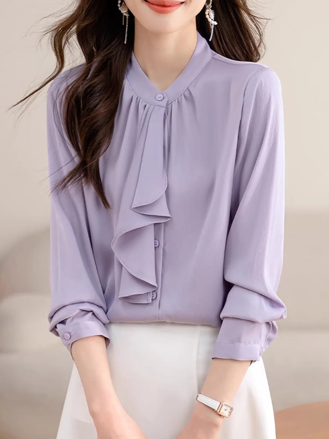 

Ele Loose Women's irt Spring Autumn 2026 Long Sve Profional Slimming Busin Top French Sle Soft Satin Fabric