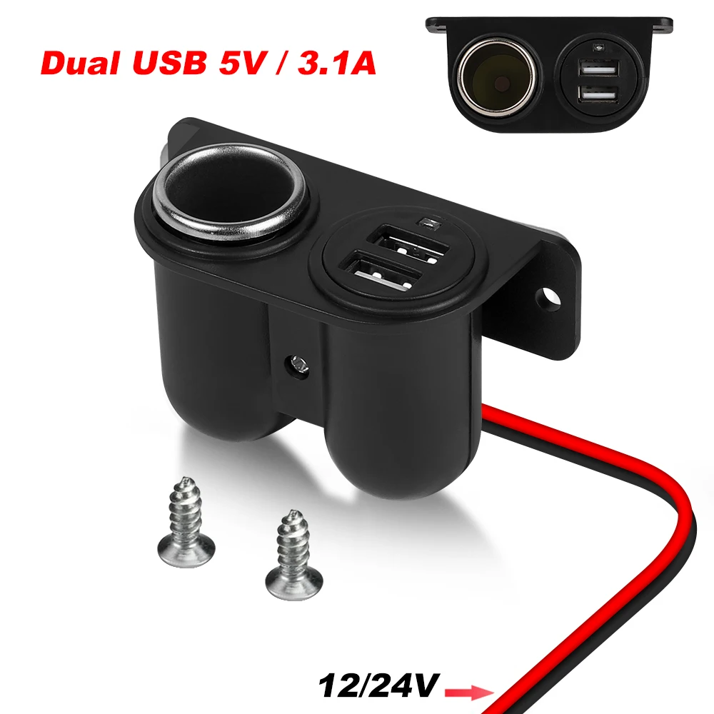 12V/24V Charging Adapter 3.1A Dual USB Car Charger Socket Car Cigarette Lighter Splitter Auto Cigarette Lighter Charging