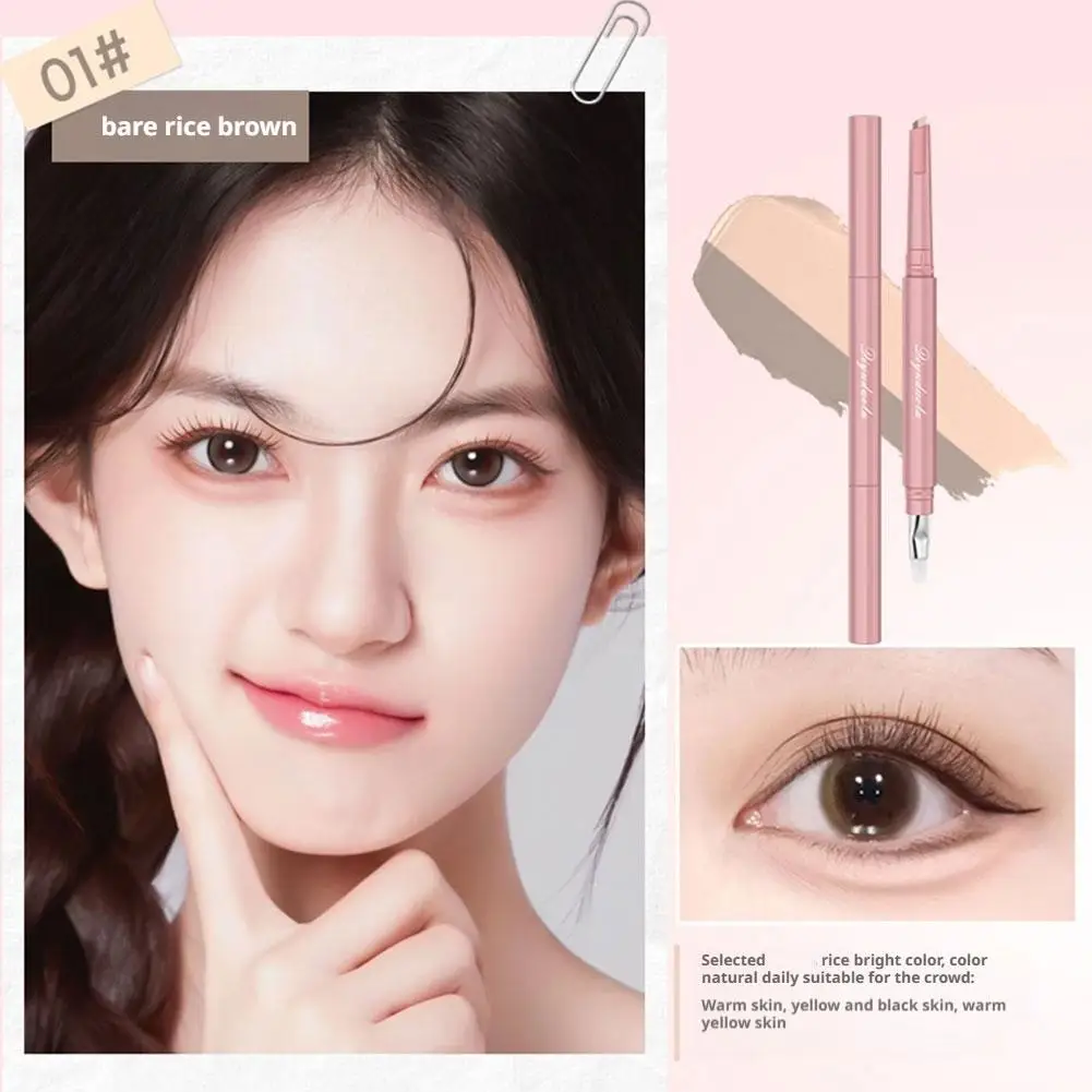 Penna per baco da seta per occhi a 2 colori Trucco per occhi naturale 3D a 2 teste Illumina le ombre Marrone duraturo Impermeabile Eyeliner coreano originale di fascia alta