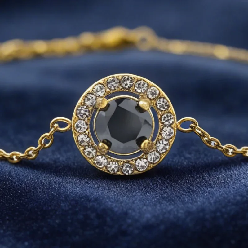 

1 шт. Золотой браслет с черным муассанитом классической круглой огранки 0,5 карата, модный дизайн, изысканный и роскошный.