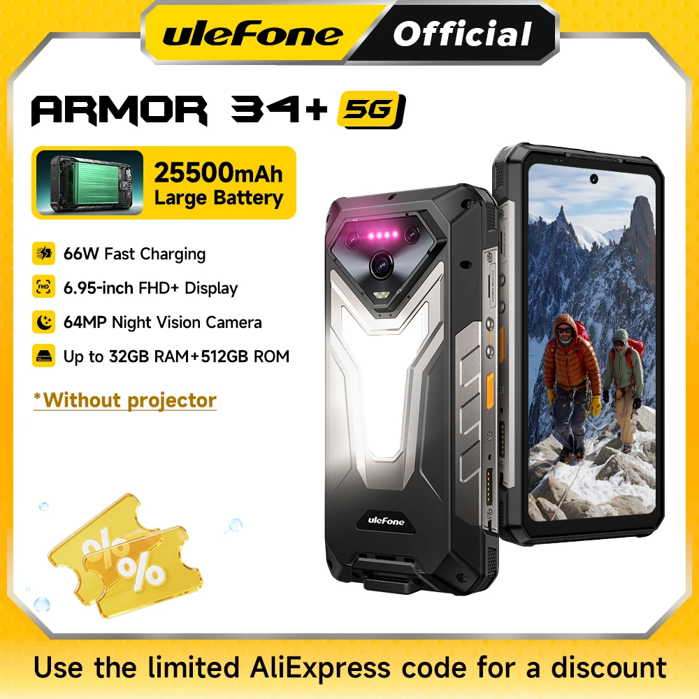 【Światowa premiera】Ulefone Armor 34 5G AI Wytrzymały telefon 25500mAh Do 32GB+512GB 120Hz 6.95" NFC Android 15 Smartfon — zdjęcie produktu 1