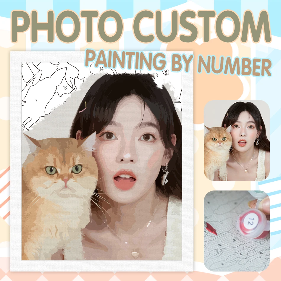 

Personalised Photo Custom Painting by Numbers For Adults Oil Picture Acrylic Paint By Number Kits On Canvas Personality Gift