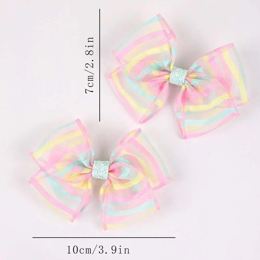 2Pcs Colorful Chiffon Hair Bow Clips Fashion Barrettes Kids Party Hair Accessories Handmade Bowknot Hairpin New Headwear