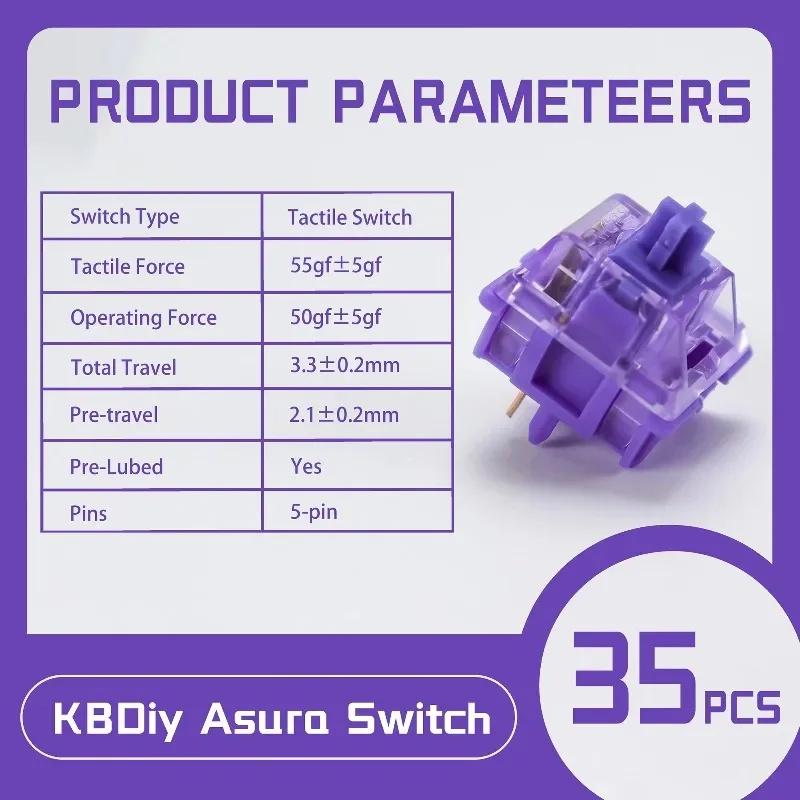 35pcs for KBDiy Keyboard Rosewood Switches Lubricated 5 Pin Custom DIY 40gf Creamy Linear Switch for Mechanical Keyboard